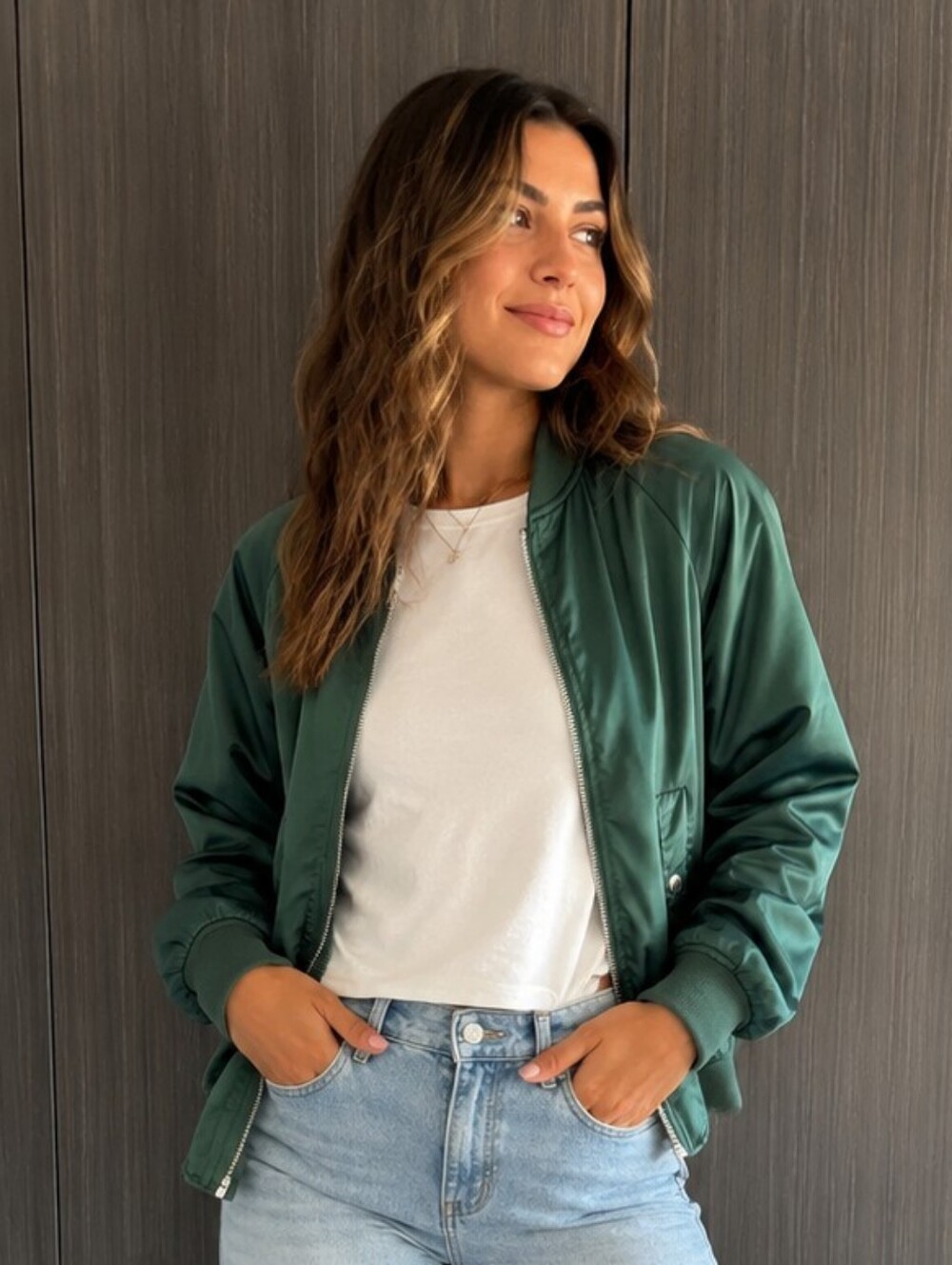 Rare UNIF x Urban Outfitters Emerald Green Satin Bomber Jacket - Size M